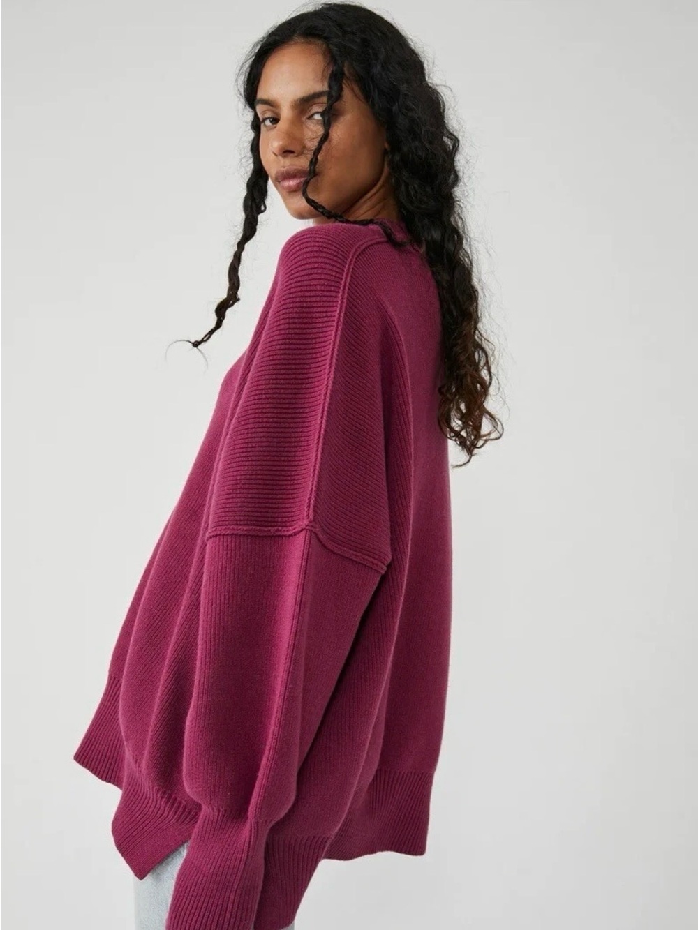 Free People Easy Street Purple Tunic Sweater- Size Small- Oversized Boxy